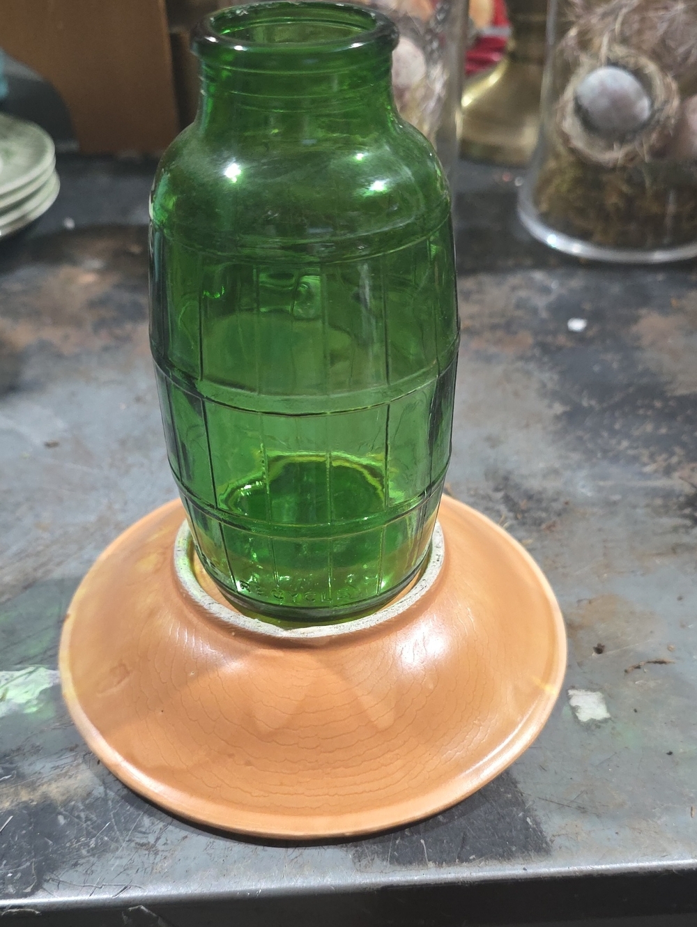 Mickeys Vintage Green Glass Barrel Bottle